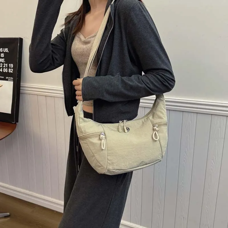 Molodo Nylon Crossbody Bag for Women Casual Soft Hobo Bag Crescent Bag Trendy Lightweight Shoulder Bag Handbag Purses