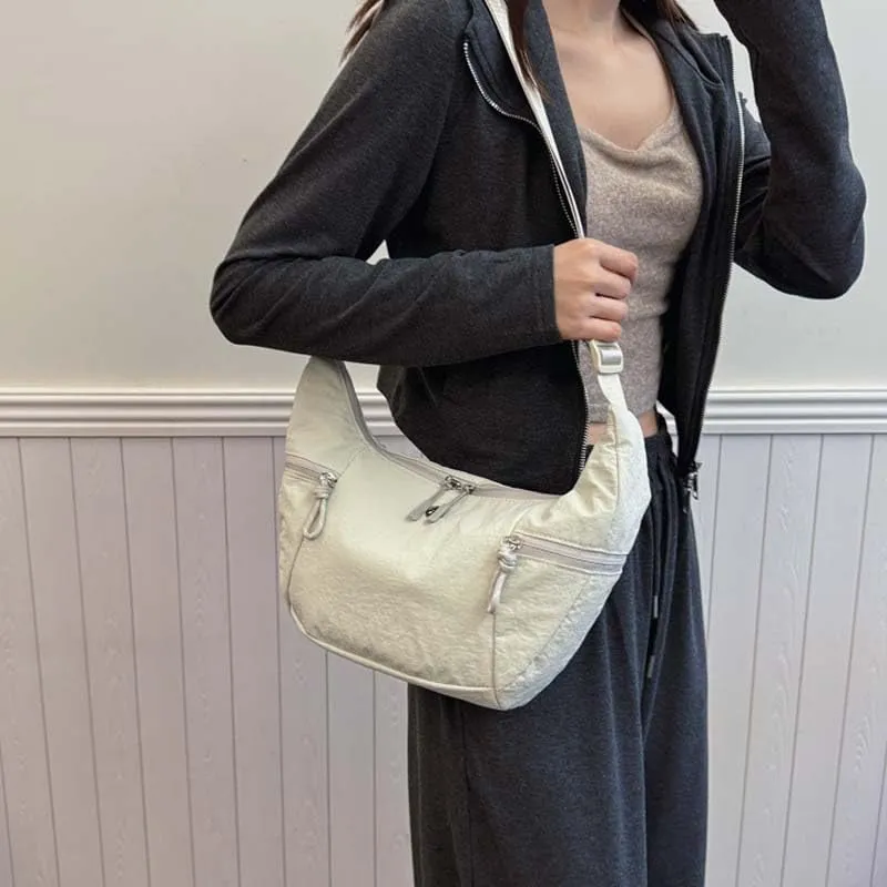 Molodo Nylon Crossbody Bag for Women Casual Soft Hobo Bag Crescent Bag Trendy Lightweight Shoulder Bag Handbag Purses