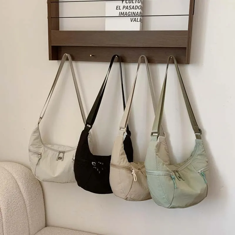 Molodo Nylon Crossbody Bag for Women Casual Soft Hobo Bag Crescent Bag Trendy Lightweight Shoulder Bag Handbag Purses