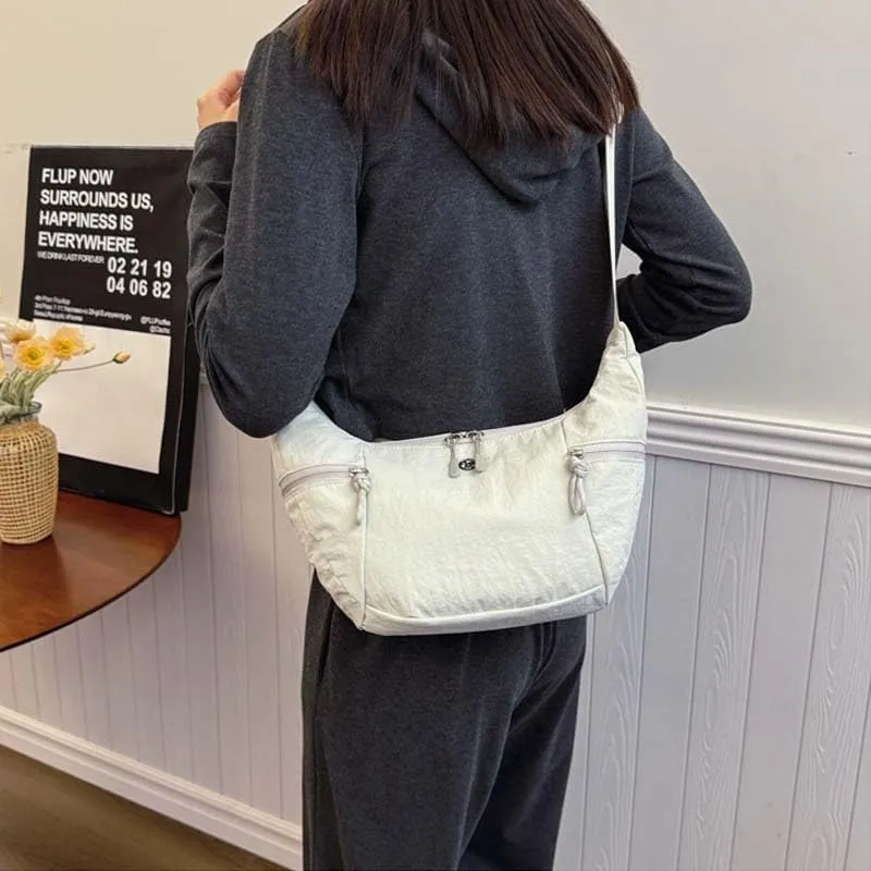 Molodo Nylon Crossbody Bag for Women Casual Soft Hobo Bag Crescent Bag Trendy Lightweight Shoulder Bag Handbag Purses
