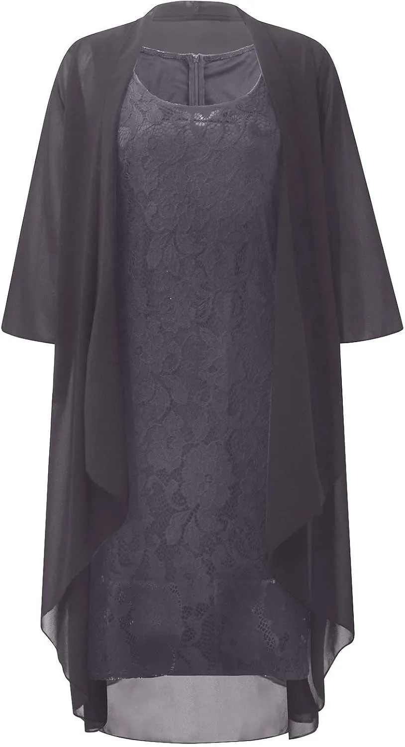 Mother of The Bride Dress Womens Summer 2 Piece Outfits Chiffon Lace Formal Evening Party Dress Casual Cocktail Dresses