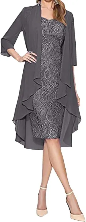 Mother of The Bride Dress Womens Summer 2 Piece Outfits Chiffon Lace Formal Evening Party Dress Casual Cocktail Dresses