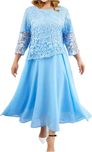 Mother of The Bride Dresses for Women Plus Size Chiffon Lace Wedding Guest Dress Formal Evening Grandmother Dress