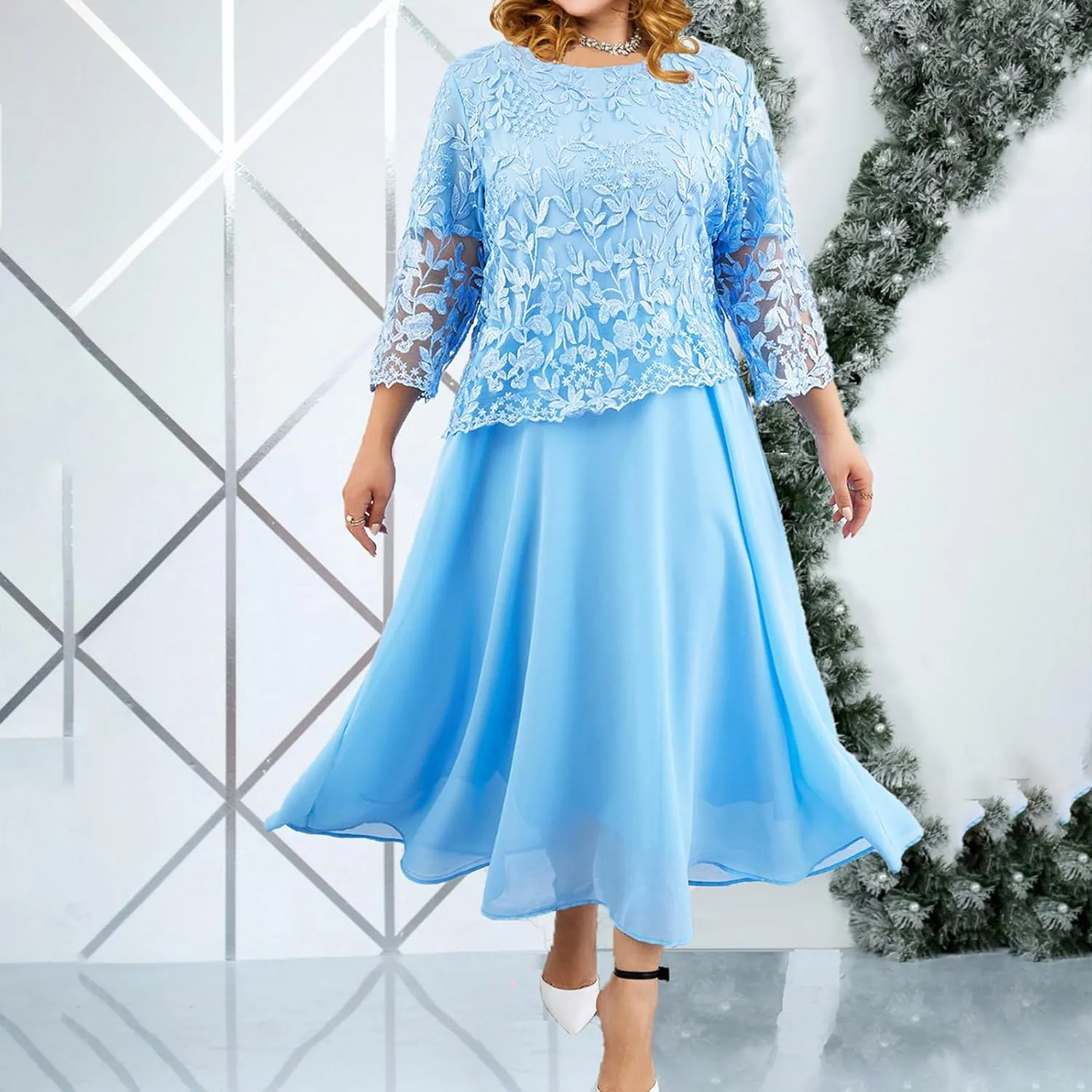 Mother of The Bride Dresses for Women Plus Size Chiffon Lace Wedding Guest Dress Formal Evening Grandmother Dress