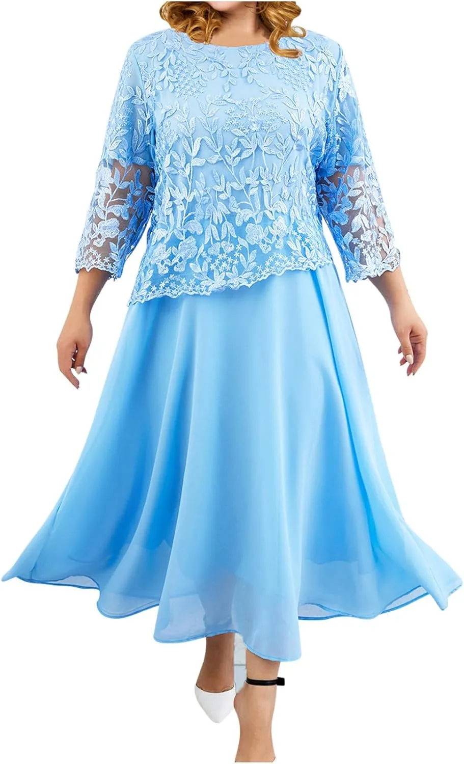 Mother of The Bride Dresses for Women Plus Size Chiffon Lace Wedding Guest Dress Formal Evening Grandmother Dress