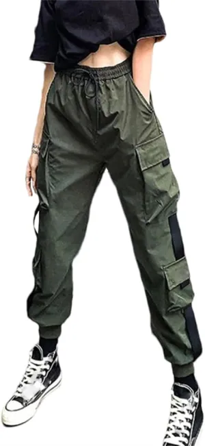 Multi Pockets Cargo Pants Women Harem Pants Elastic Waist Sweatpants Thin Casual Trousers