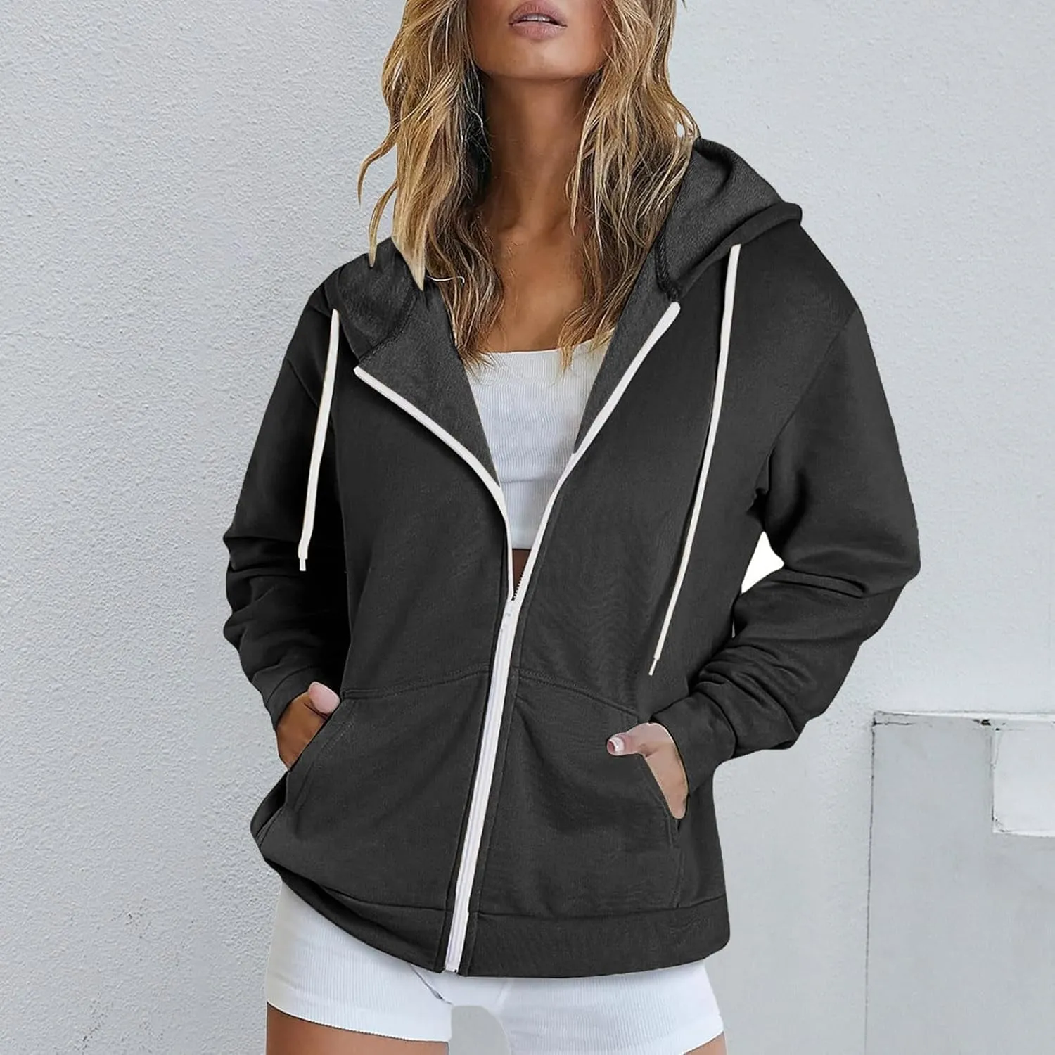 NaRHbrg Women's Full Zip Up Hoodie Long Sleeve Hooded Sweatshirts Thin Casual Hoodies Jackets Oversized Pullover with Pockets