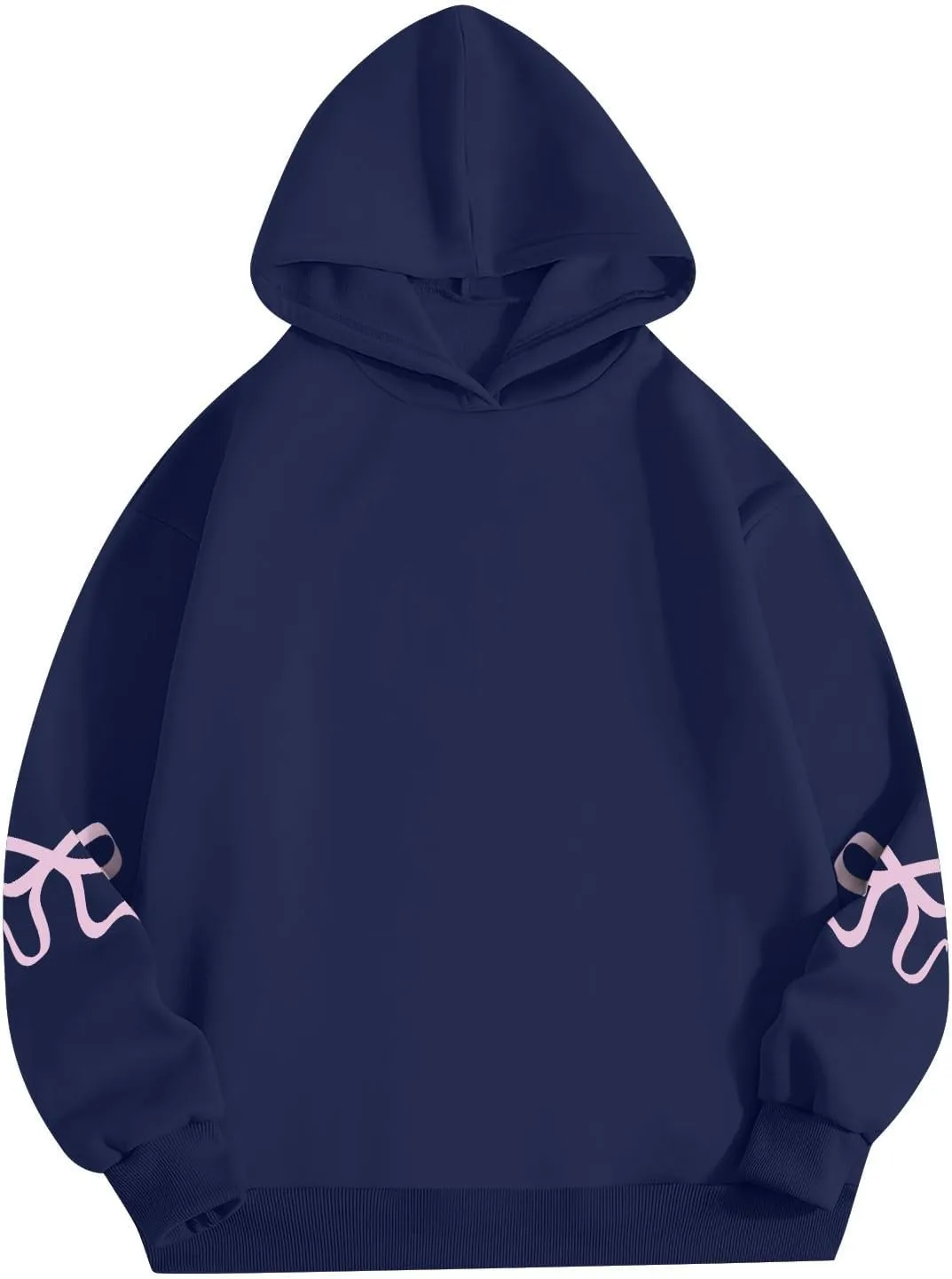 NBXNZWF Womens Bow Graphic Hoodies Oversized Long Sleeve Hooded Sweatshirts Drop Shoulder Cute Y2k Teen Girls Pullover Top