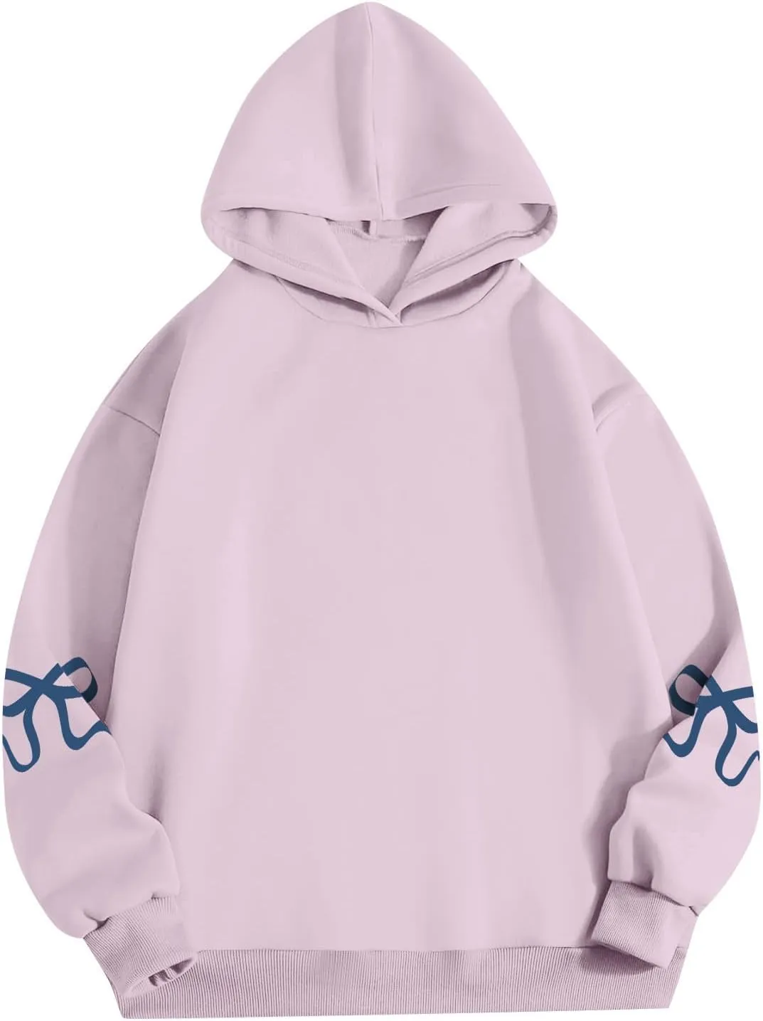 NBXNZWF Womens Bow Graphic Hoodies Oversized Long Sleeve Hooded Sweatshirts Drop Shoulder Cute Y2k Teen Girls Pullover Top