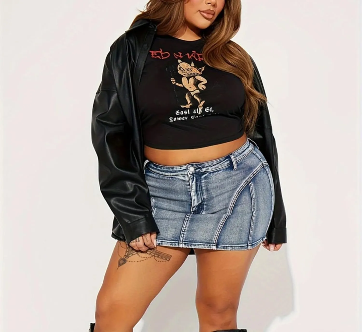 OCUH Plus Size Skirt Jean Skirt Mini Skirt High Waisted Skirt A-line Skirt Spicy Fashion Hotsweet Casual Wrap Skirt