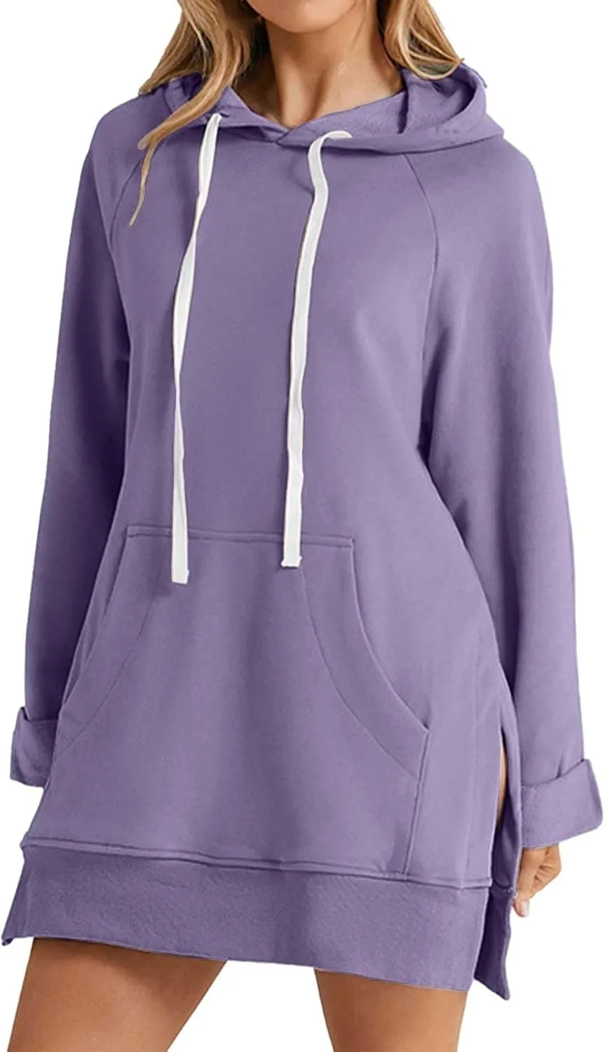 Oversized Hoodie Dress for Women Casual Warm Drawstring Long Sweatshirt with Pocket Fashion Split Hem Long Sleeve Hoodies