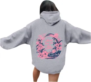 Pink Pom Puff Oversized Hoodies for Women, Teen Girls Preppy Sweatshirt Long Sleeve Y2K Graphic Tees with Pockets