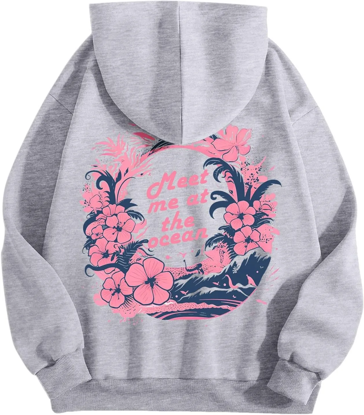 Pink Pom Puff Oversized Hoodies for Women, Teen Girls Preppy Sweatshirt Long Sleeve Y2K Graphic Tees with Pockets
