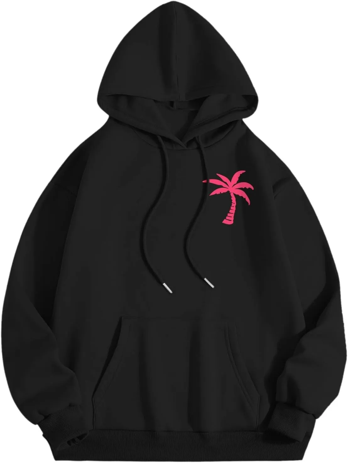 Pink Pom Puff Oversized Hoodies for Women, Teen Girls Preppy Sweatshirt Long Sleeve Y2K Graphic Tees with Pockets
