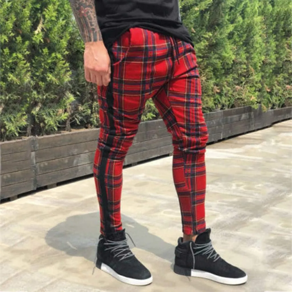 Plaid Panst for Men Fashion Stretch Dress Pants Slim Fit Pants Skinny Pants Stretch Slim Fit Business Tapered Pants