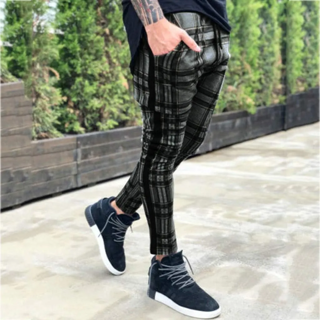 Plaid Panst for Men Fashion Stretch Dress Pants Slim Fit Pants Skinny Pants Stretch Slim Fit Business Tapered Pants