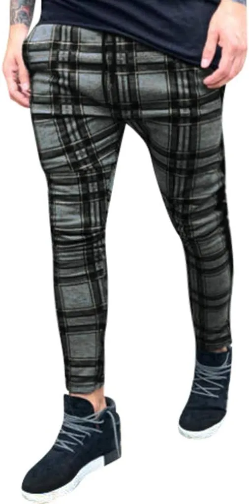 Plaid Panst for Men Fashion Stretch Dress Pants Slim Fit Pants Skinny Pants Stretch Slim Fit Business Tapered Pants