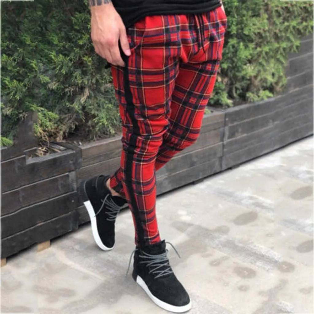 Plaid Panst for Men Fashion Stretch Dress Pants Slim Fit Pants Skinny Pants Stretch Slim Fit Business Tapered Pants
