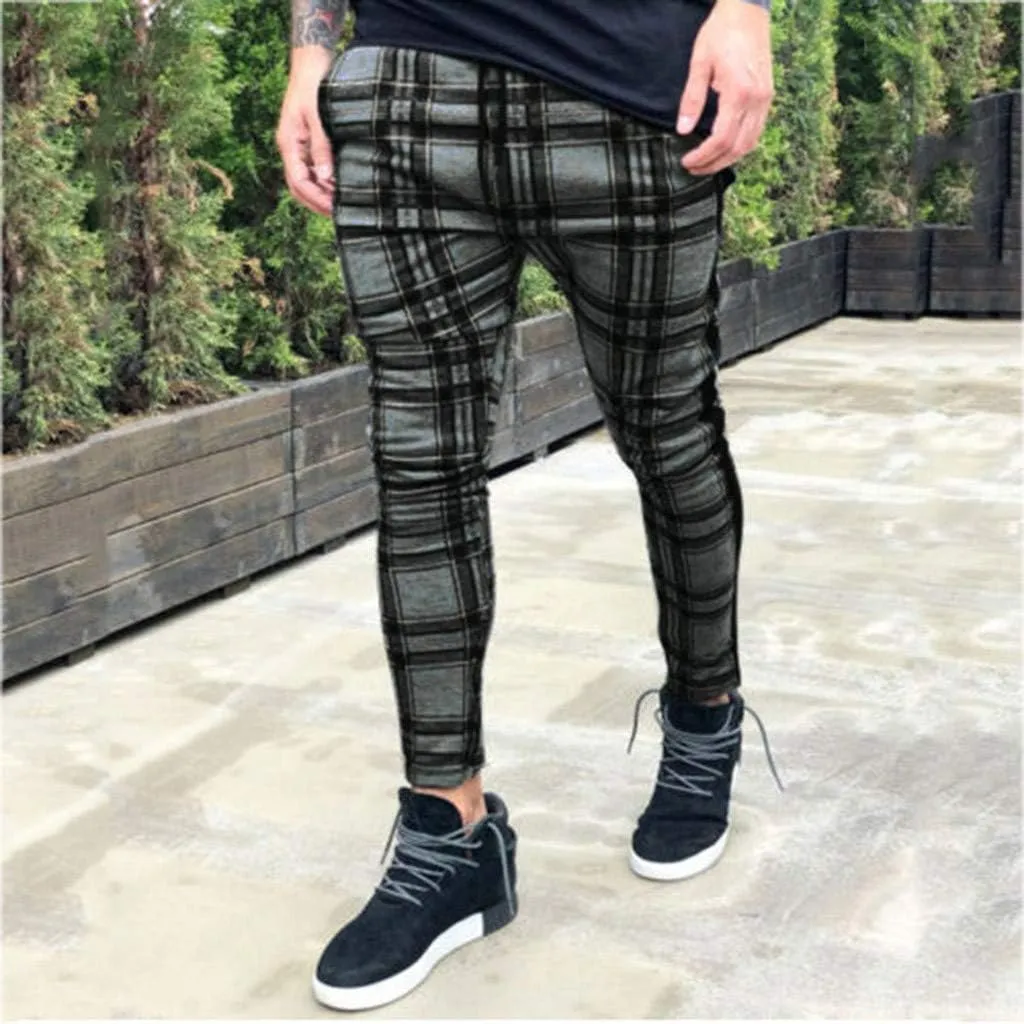 Plaid Panst for Men Fashion Stretch Dress Pants Slim Fit Pants Skinny Pants Stretch Slim Fit Business Tapered Pants