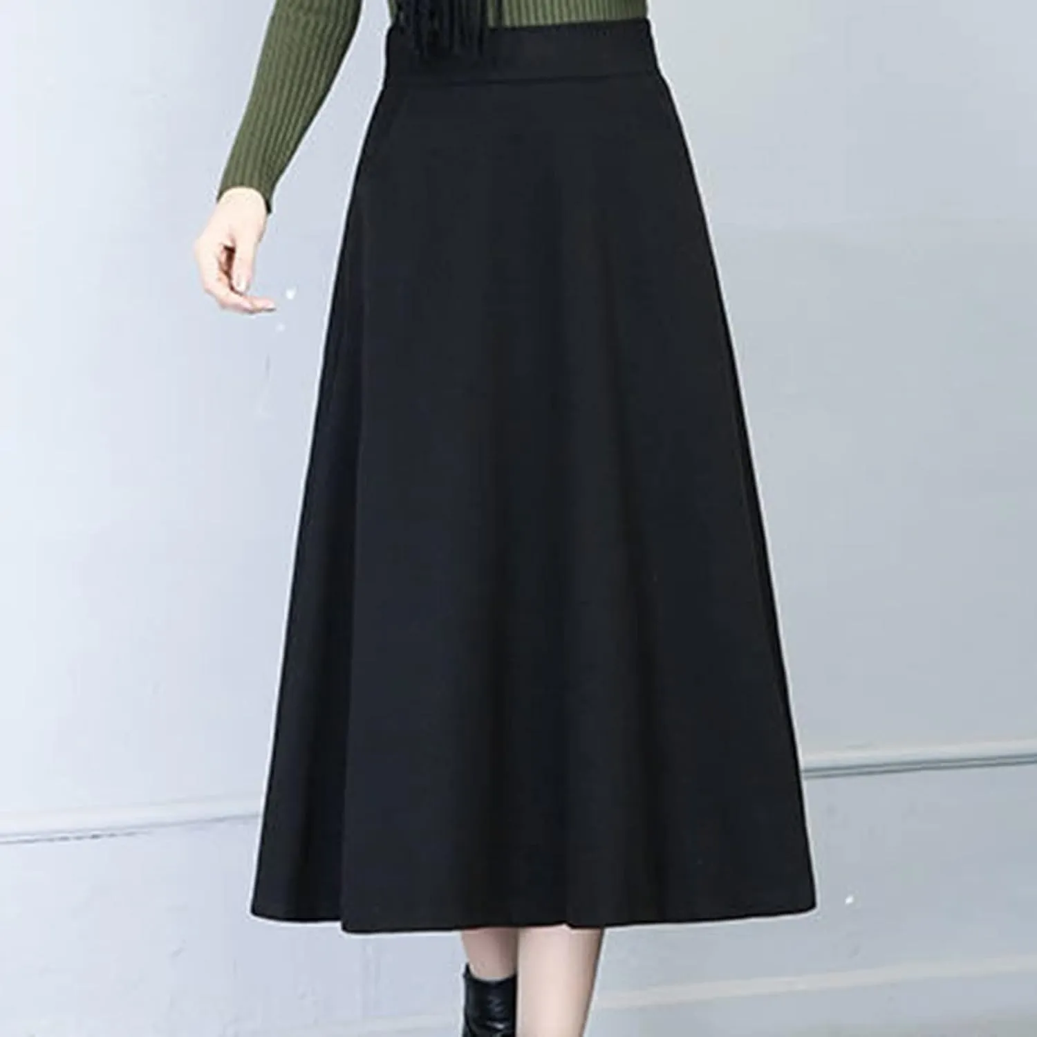 Pleated Skirt Womens Winter Vintage High Elastic Waist A Line Pleated Wool Midi Skirt Lady Skirt Short Skirt Glitter
