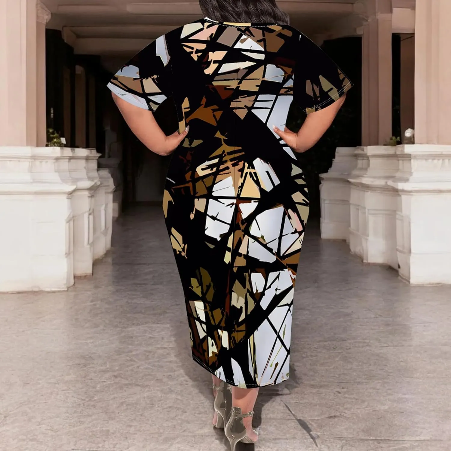 Plus Size Maxi Dresses Summer Casual Crewneck Short Sleeves Beach Sundress Loose Empire Waist T Shirt Long Dress with Pockets