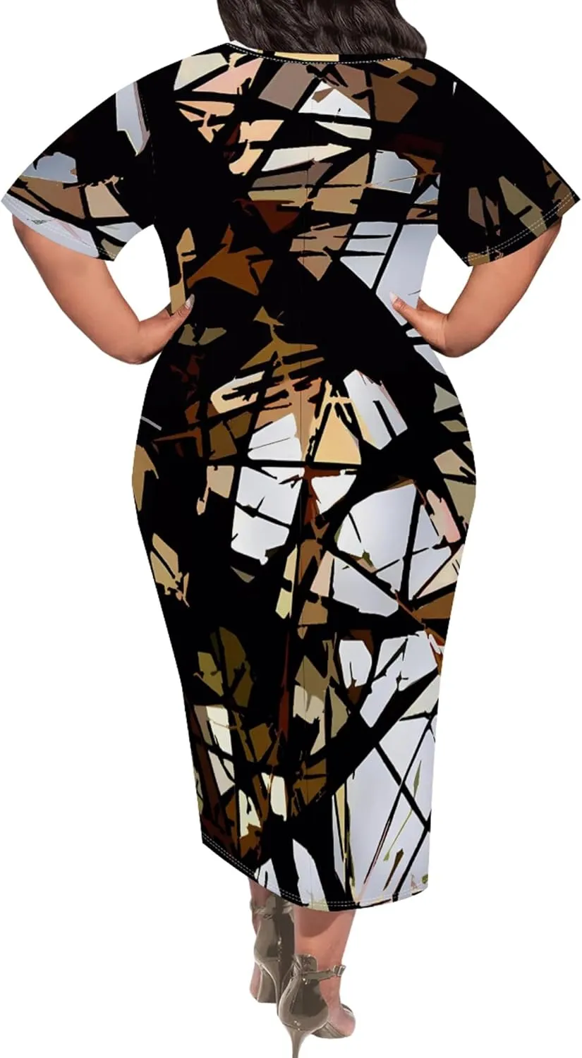 Plus Size Maxi Dresses Summer Casual Crewneck Short Sleeves Beach Sundress Loose Empire Waist T Shirt Long Dress with Pockets