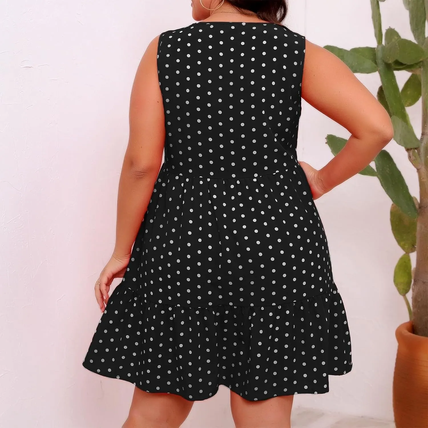 Plus Size Sundresses for Women 2025 Vacation Polka Dot Short Tank Dress Casual Summer Tiered Ruffle Mini Beach Dress