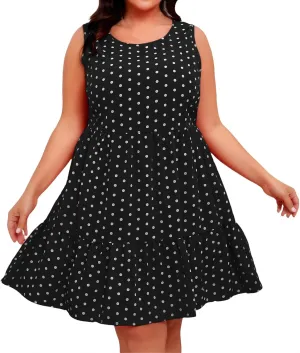 Plus Size Sundresses for Women 2025 Vacation Polka Dot Short Tank Dress Casual Summer Tiered Ruffle Mini Beach Dress