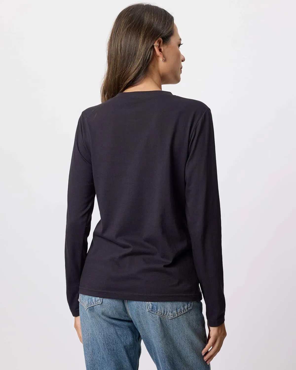 Real Essentials 4 Pack: Women's V-Neck Cotton Long-Sleeve T-Shirt (Available in Plus Size)