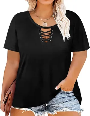 RITERA Plue Size Tops for Women Short Sleeve Crewneck Summer Casual Tshirts Oversized Loose Fit Tunic Blouses XL-5XL