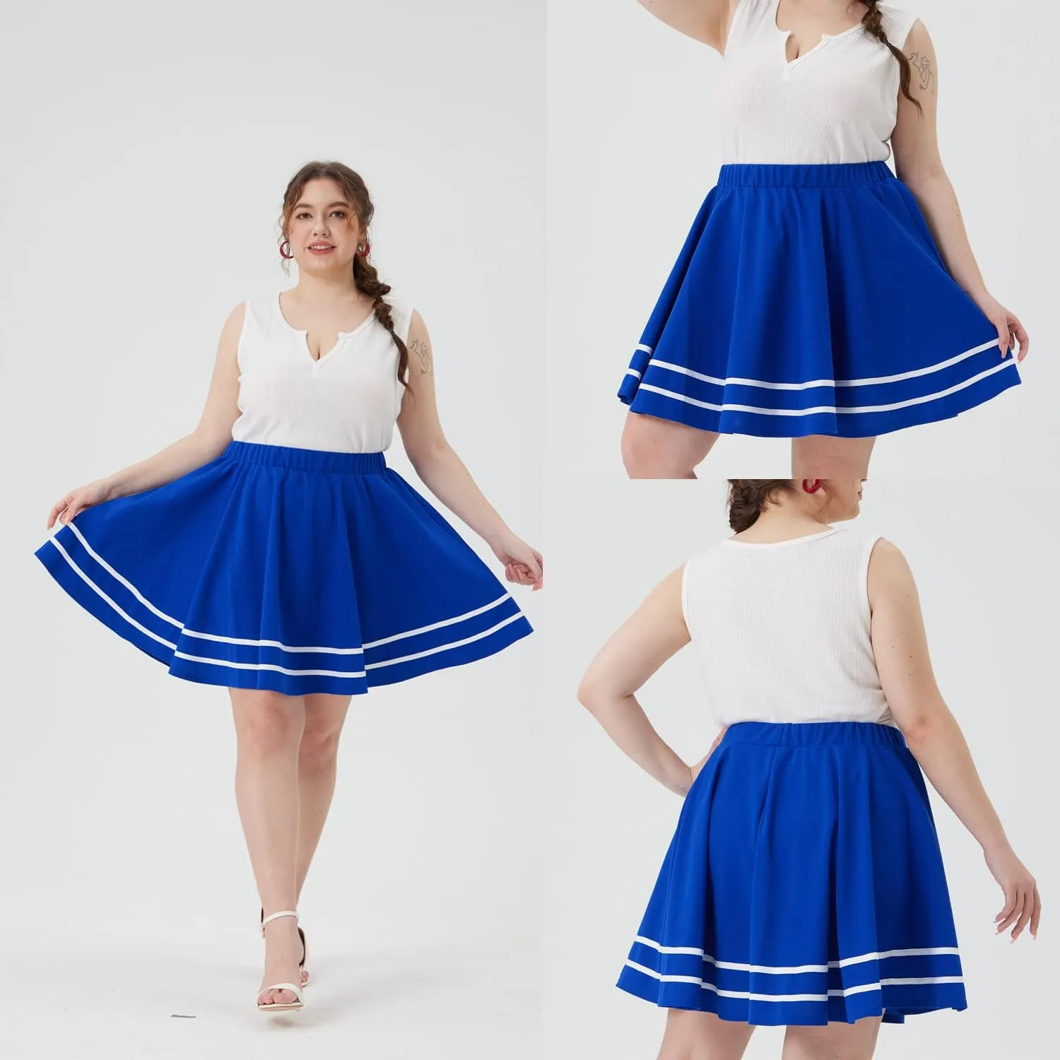 RITERA Plus Size Skirt for Women Elastic Mini Skirt A-Line with Side Hidden Zipper Casual Ladies Summer Skirt Stretchy XL-5XL