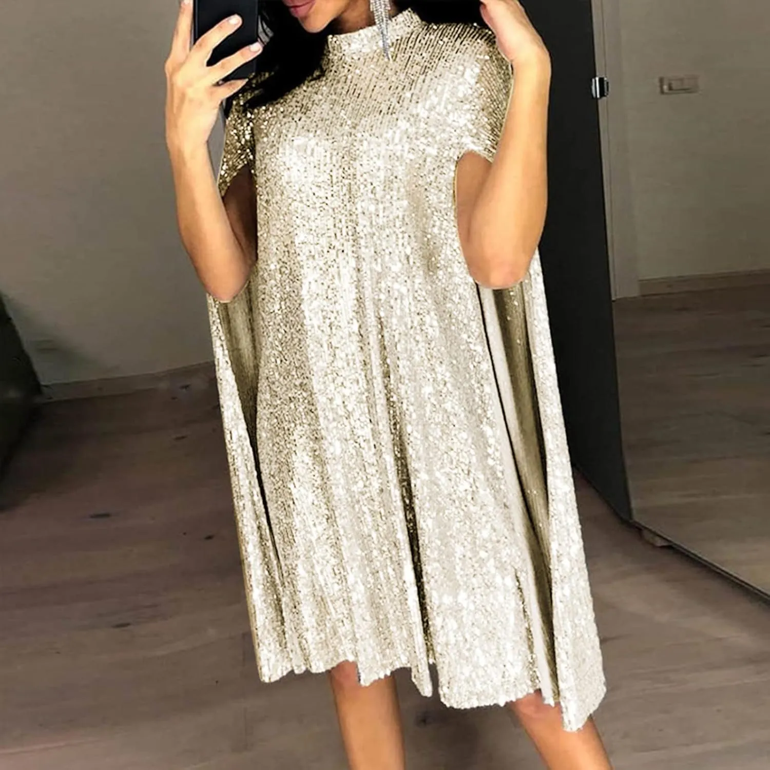 Rvidbe Women Sequin Midi Dress 2024 Fashion Casual Long Sleeve Sparkly Dress Wedding Guest Plus Size Formal Sexy Club Dresses