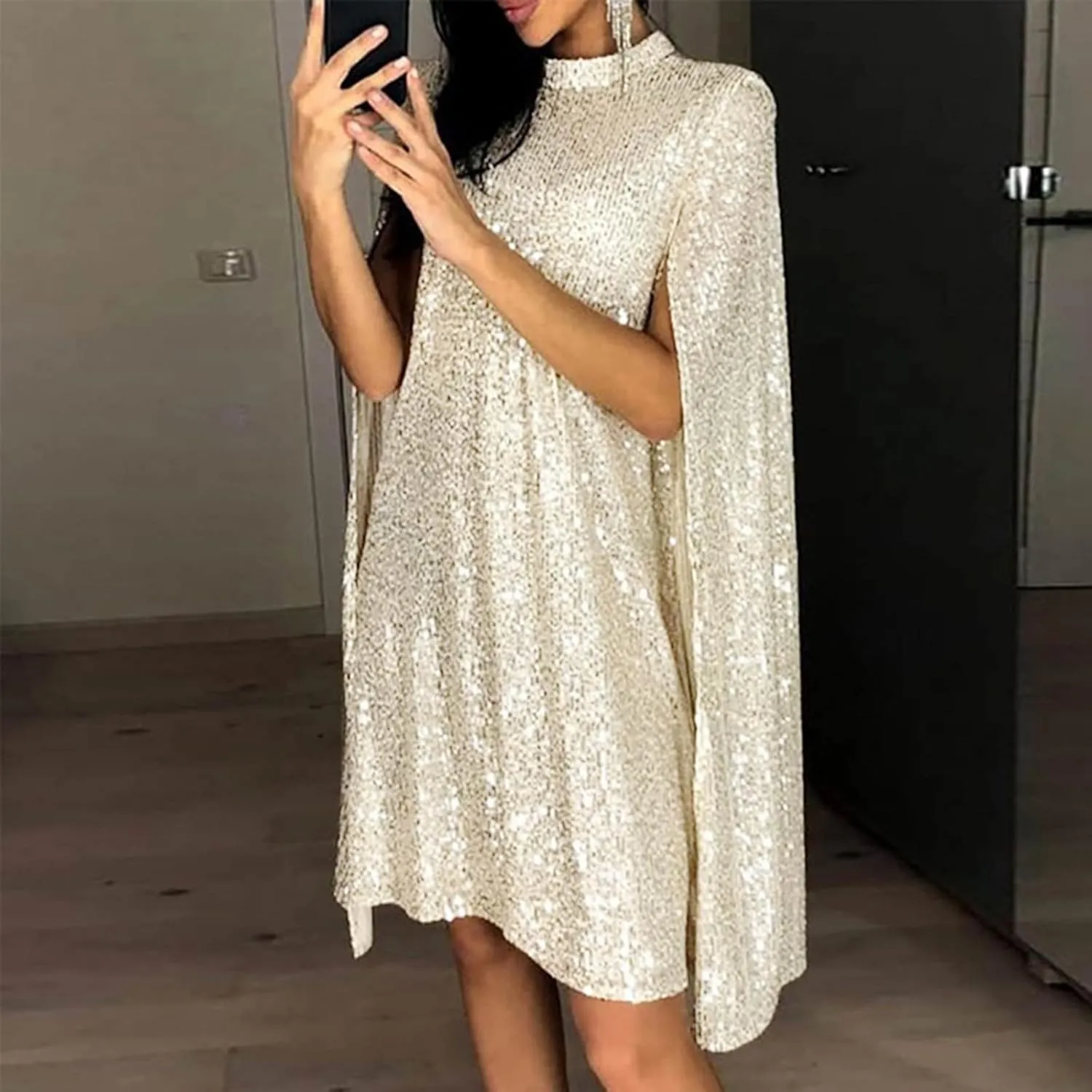 Rvidbe Women Sequin Midi Dress 2024 Fashion Casual Long Sleeve Sparkly Dress Wedding Guest Plus Size Formal Sexy Club Dresses