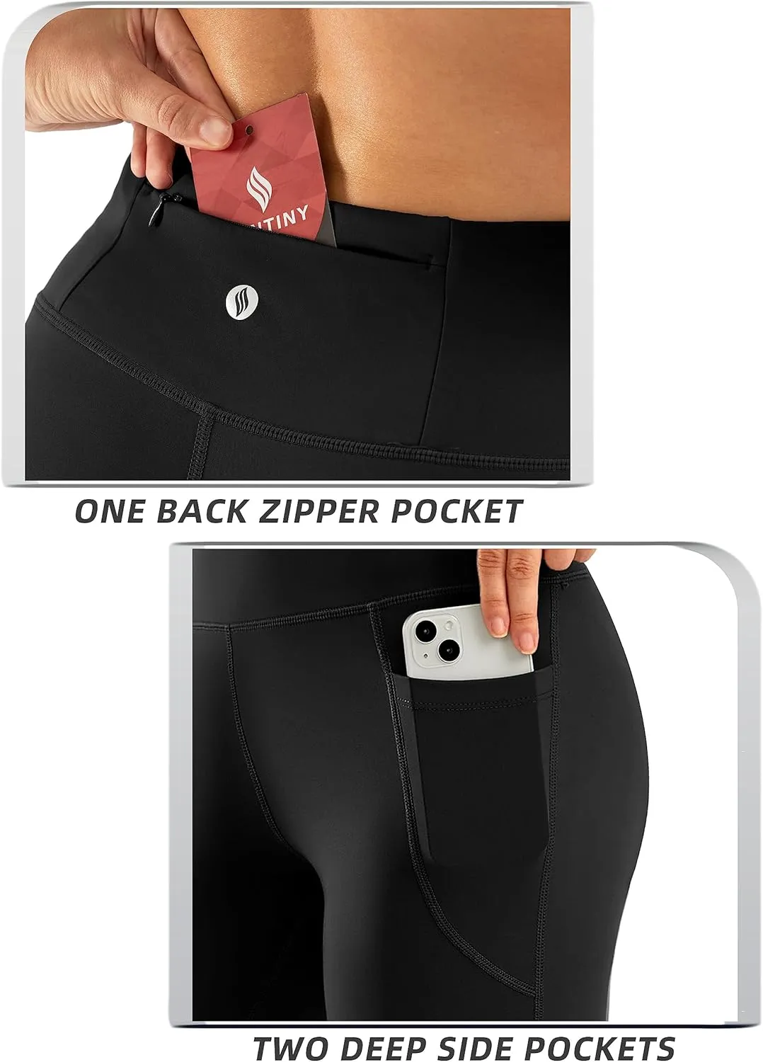SANTINY Women's Knee Length Capri Leggings with Pockets High Waisted Workout Exercise Yoga Capris Pants for Women