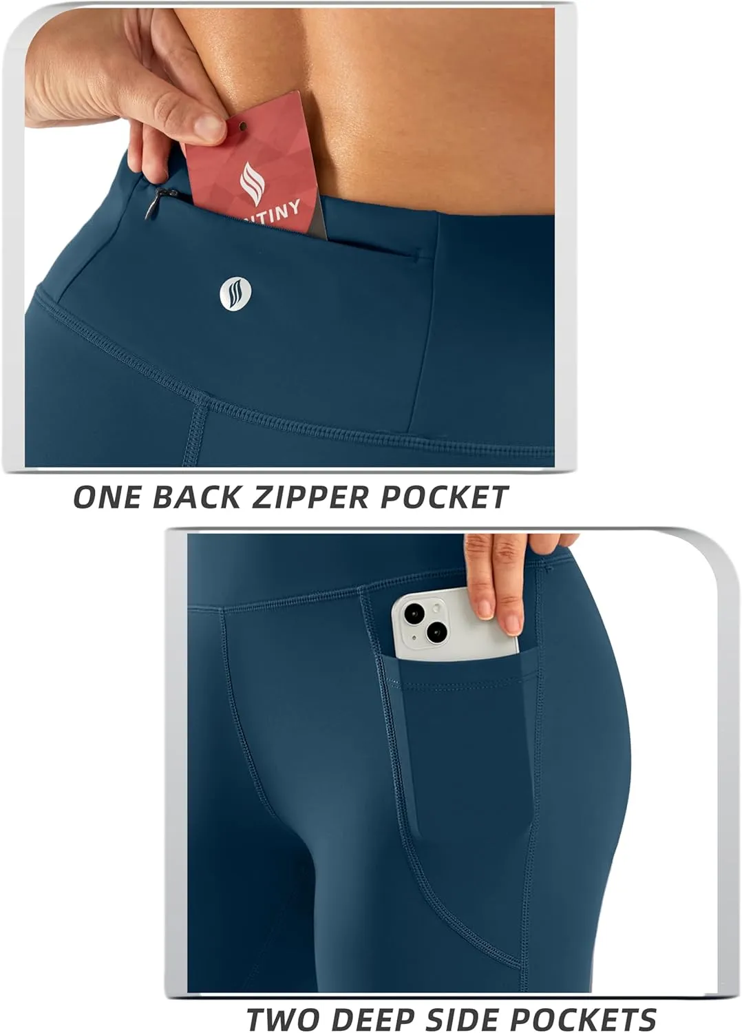 SANTINY Women's Knee Length Capri Leggings with Pockets High Waisted Workout Exercise Yoga Capris Pants for Women