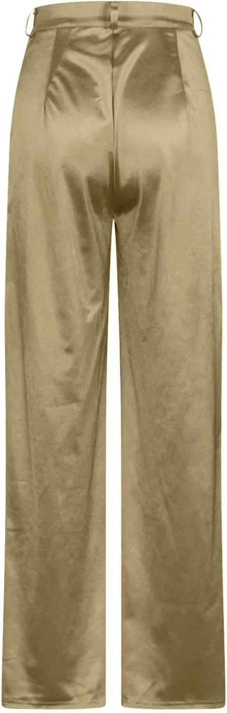 Satin Cargo Pants for Women High Waist Multiple Pockets Straight Wide Leg Trouser Casual Outdoor Flowy Palazzo Pants