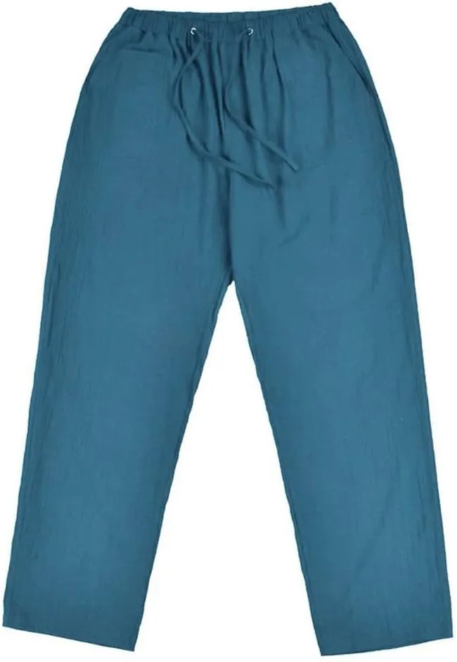 sdbrld Pants For Men Mens Stretchy Waist Pants Trendy Loose Fit Straight Legs Beach Pants Solid Cotton Overalls Pants