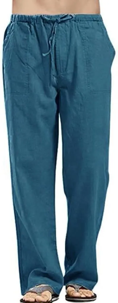 sdbrld Pants For Men Mens Stretchy Waist Pants Trendy Loose Fit Straight Legs Beach Pants Solid Cotton Overalls Pants