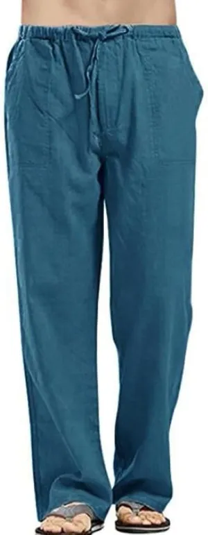 sdbrld Pants For Men Mens Stretchy Waist Pants Trendy Loose Fit Straight Legs Beach Pants Solid Cotton Overalls Pants