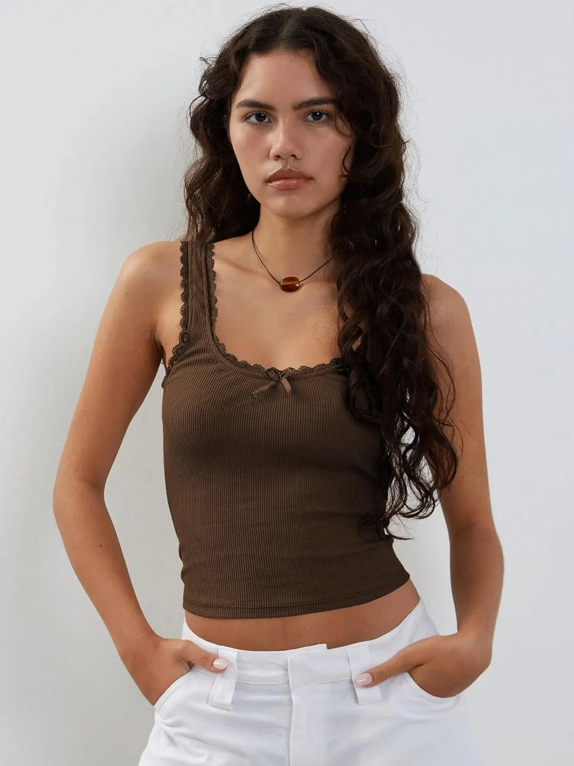 Sexy Lace Trim Tank Vest Tops for Women Sleeveless Camisole Y2K Spaghetti Strap Cropped Slim Fit Basic Cami Shirts