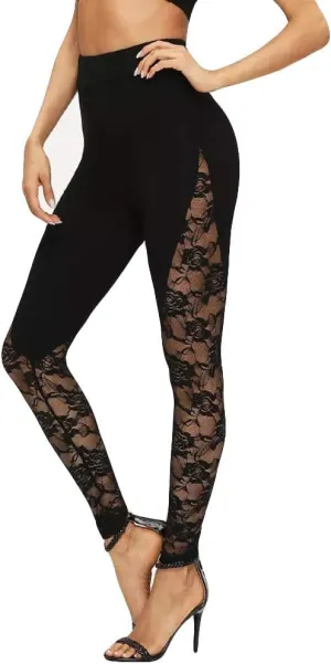 Sexy Leggings for Women High Waist Yoga Pants, Scrunch Butt Lifting Elastic Tights Lace Sexy High Waist Trousers