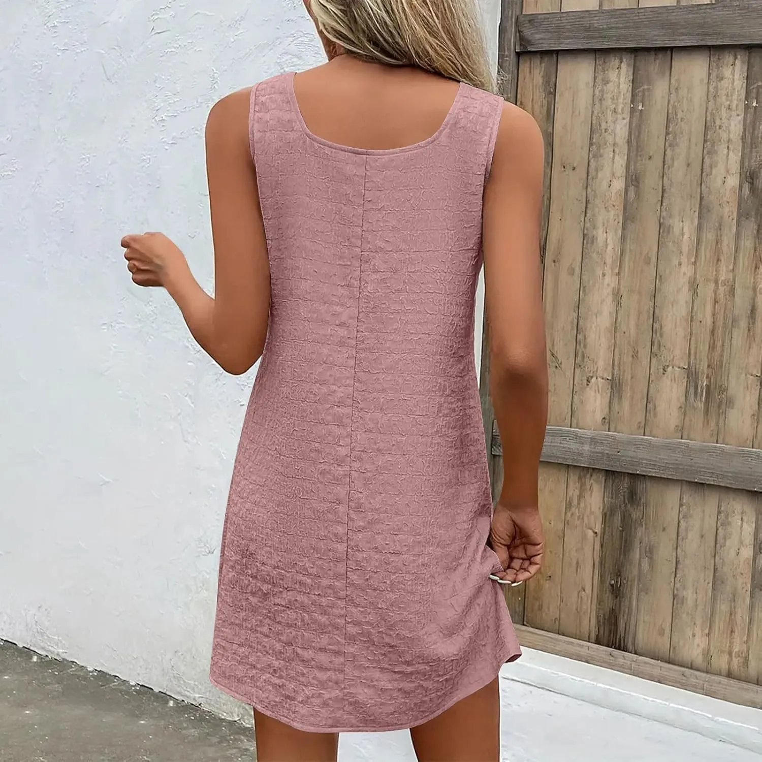SHOPESSA Short Summer Dresses for Women 2024 Womens Sundresses Sleeveless Petite Swing Short Dress Beach Dresses