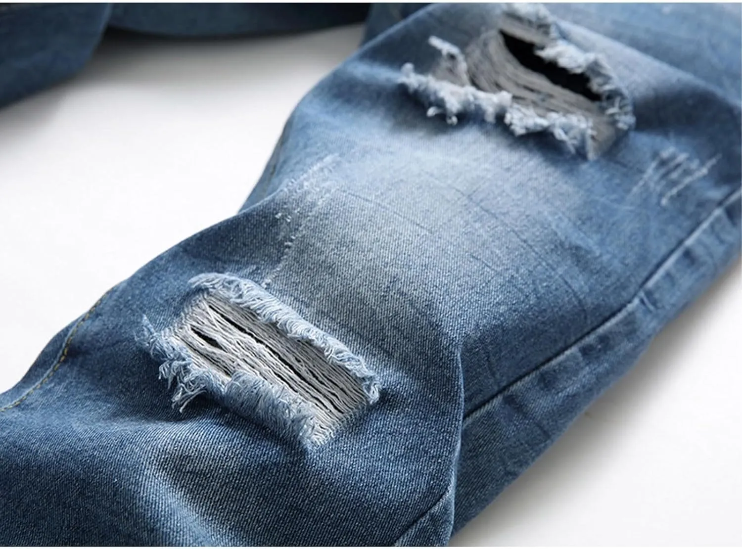Slim Fit Ripped Jeans for Men Destroyed Distressed Stretch Slim Jeans Pants Hip Hop Y2K Streetwear Denim Pants