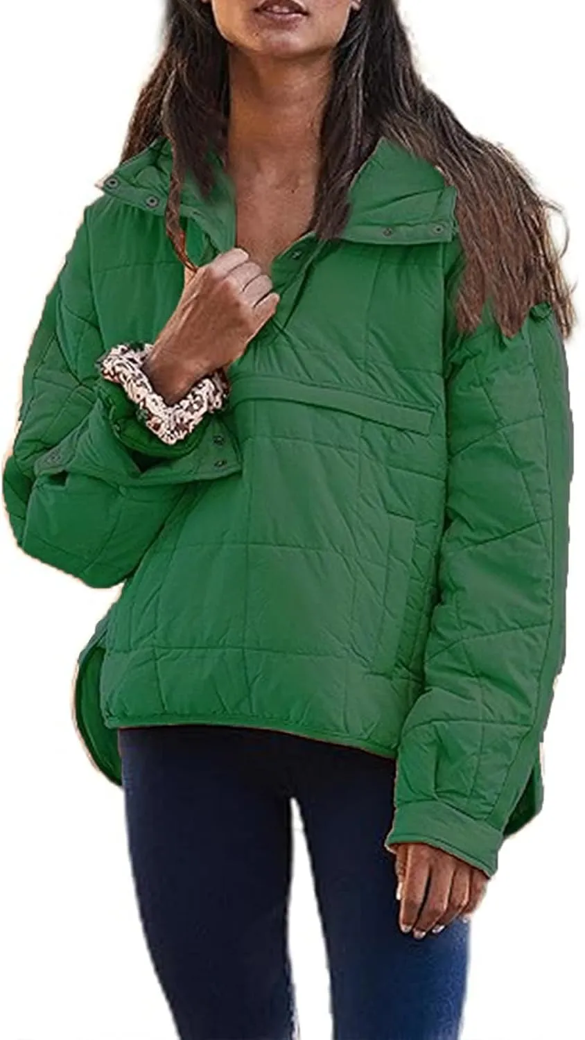 SMIDOW Womens Oversized Puffer Jacket Quilted Dolman Hoodies Lightweight Button Down Hooded Pullover Fall Winter Warm Clothes