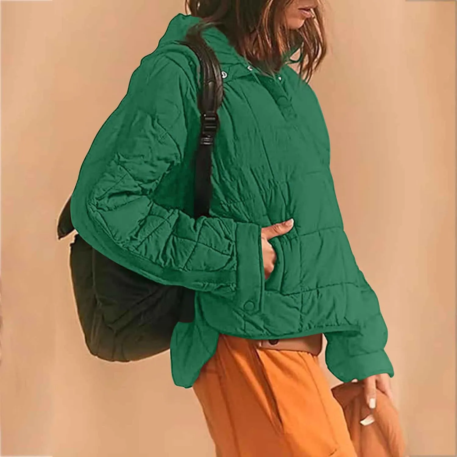 SMIDOW Womens Oversized Puffer Jacket Quilted Dolman Hoodies Lightweight Button Down Hooded Pullover Fall Winter Warm Clothes