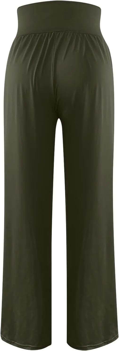SMIDOW Womens Wide Leg Yoga Pants with Pockets Casual Loose High Waist Workout Pants Comfy Lounge Trousers Bootcut