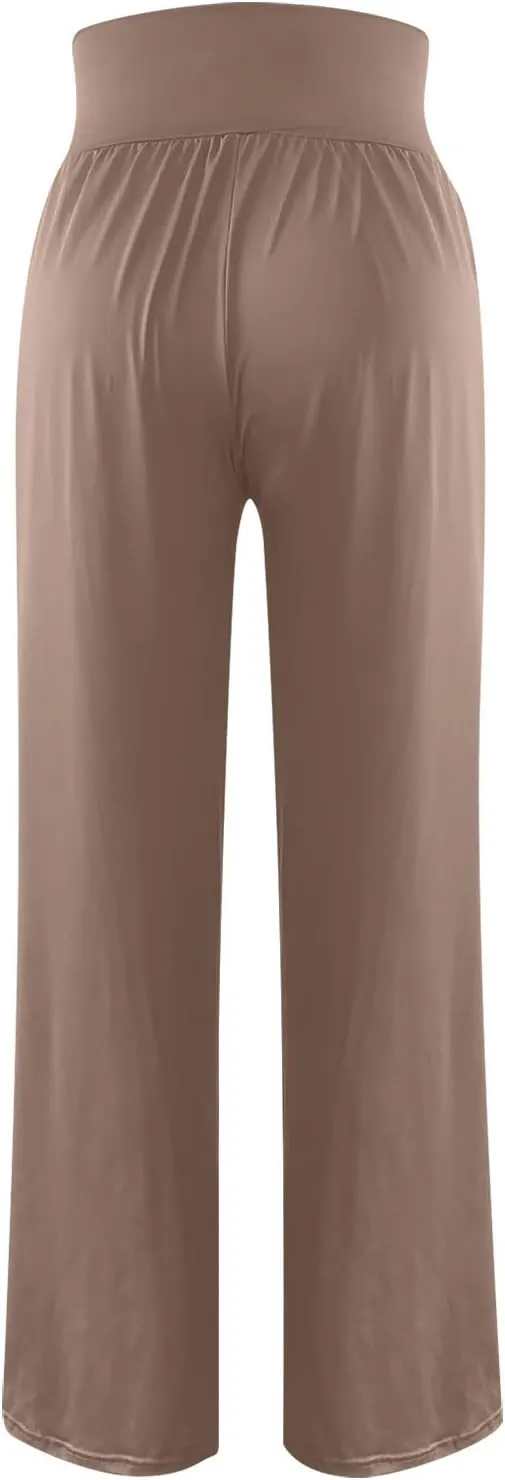 SMIDOW Womens Wide Leg Yoga Pants with Pockets Casual Loose High Waist Workout Pants Comfy Lounge Trousers Bootcut