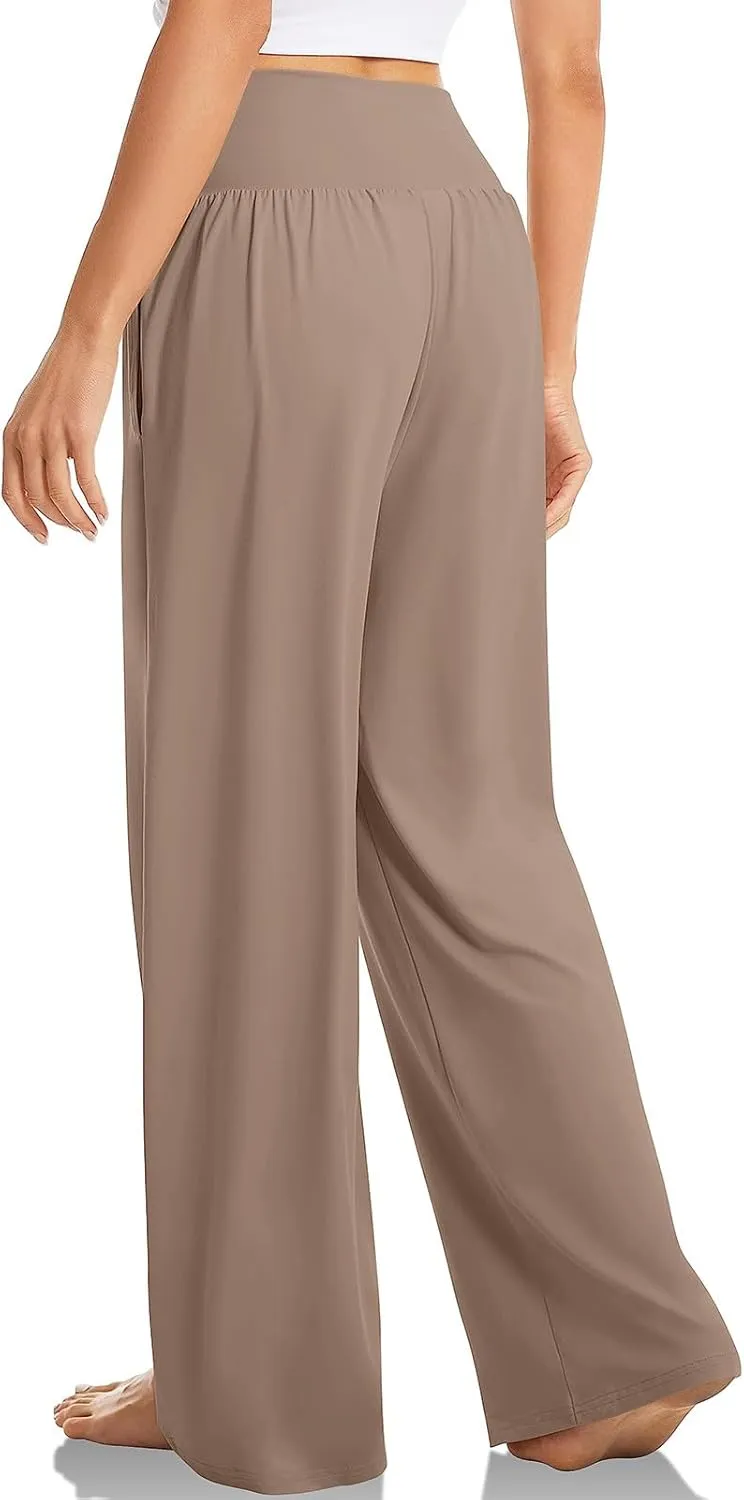 SMIDOW Womens Wide Leg Yoga Pants with Pockets Casual Loose High Waist Workout Pants Comfy Lounge Trousers Bootcut