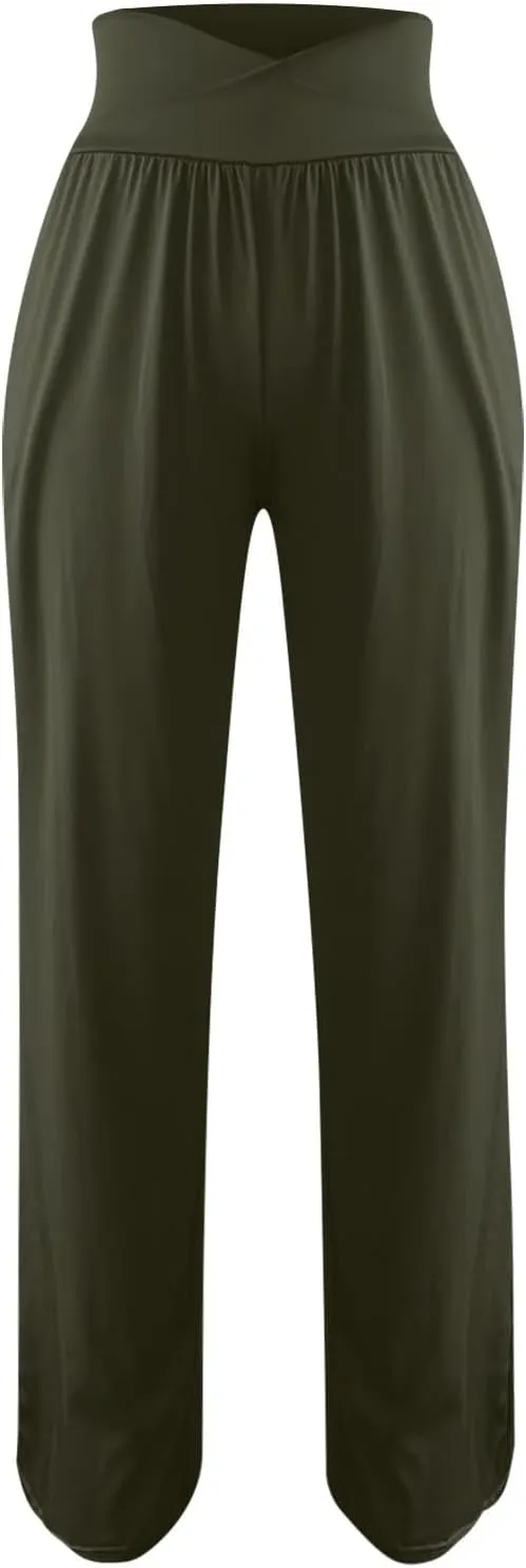 SMIDOW Womens Wide Leg Yoga Pants with Pockets Casual Loose High Waist Workout Pants Comfy Lounge Trousers Bootcut