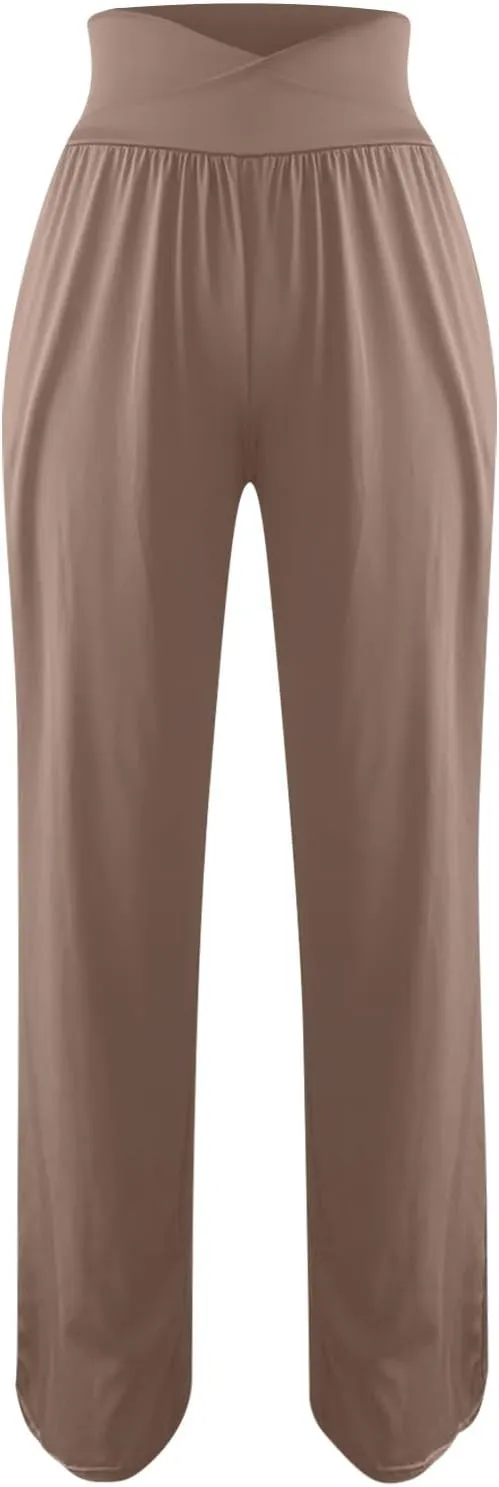 SMIDOW Womens Wide Leg Yoga Pants with Pockets Casual Loose High Waist Workout Pants Comfy Lounge Trousers Bootcut